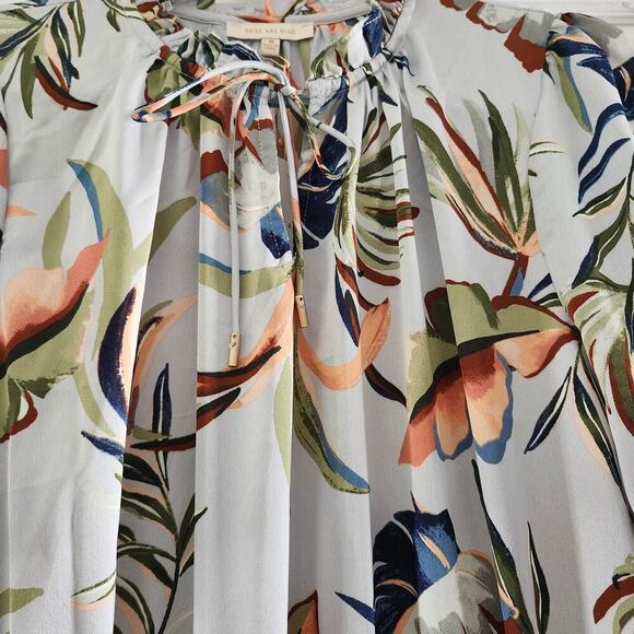 Skies Are Blue Floral Print Ruffled Tiered Long Sleeve Mini Dress Size Medium - Picture 3 of 11